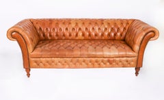 Vintage English Button Back Leather Chesterfield Sofa Mid 20th Century