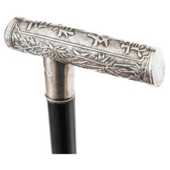 Antique Chinese Silver Walking Cane with Prunus Blossom Handle 19th Century