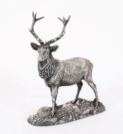 Antique Sterling Silver Stag Animalier Sculpture Tom Mackie 20th Century