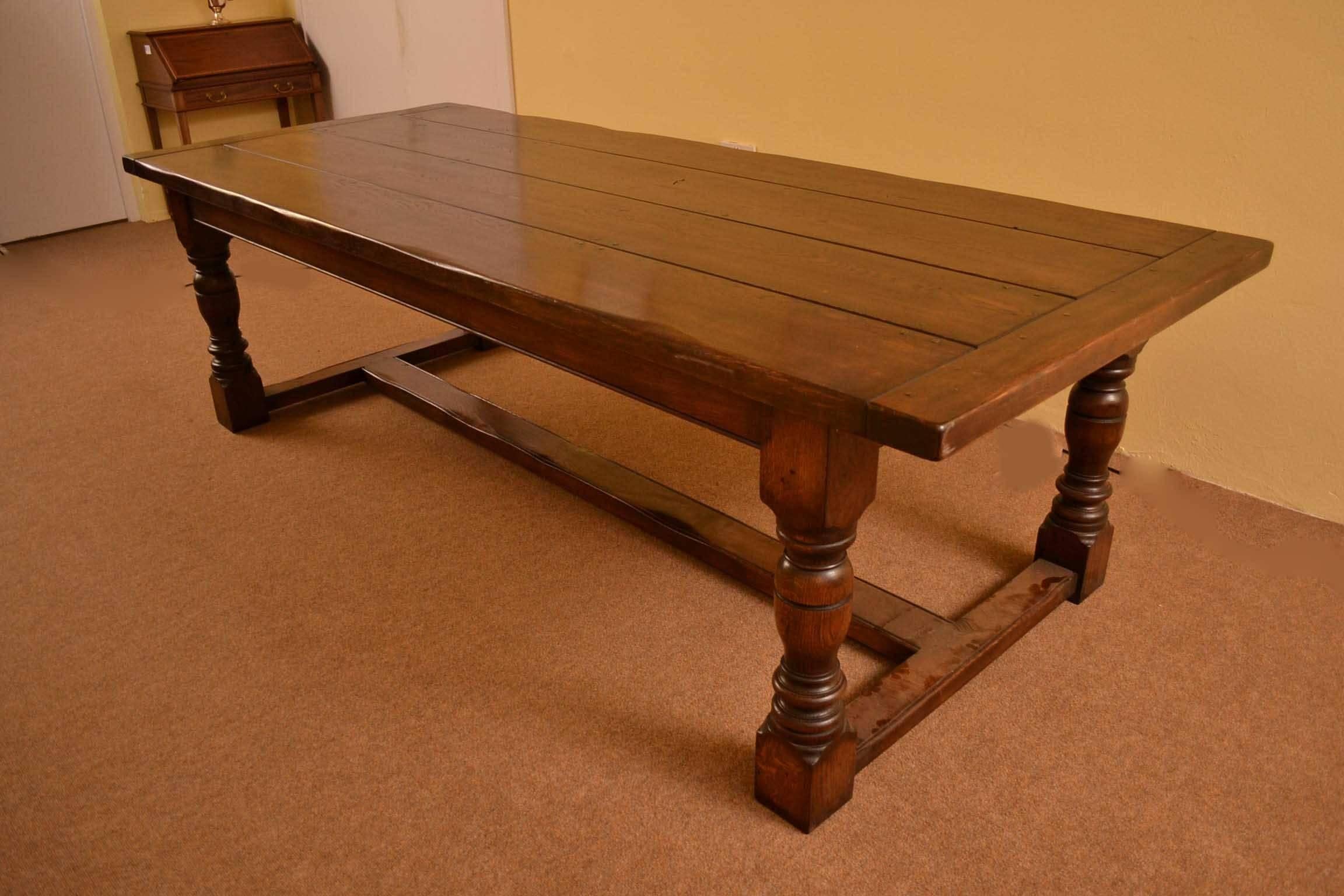 Vintage English Solid Oak Refectory Dining Table 8 Ft 6 X