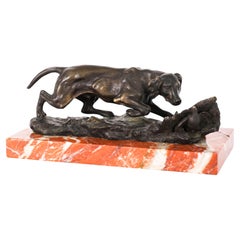 Antique Bronze Marble Sculpure "Hunting Dog" by Carl Kauba Circa 1890 19th C