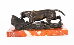 Antique Bronze Marble Sculpure "Hunting Dog" by Carl Kauba Circa 1890 19th C