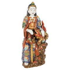Antique Japanese Meiji Period Kutani Porcelain Guanyin Sculpture 19th Century
