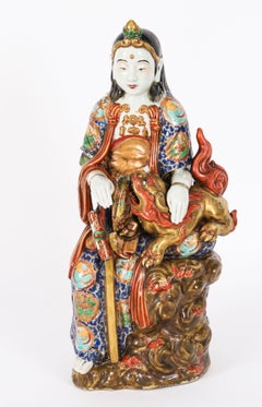 Antique Japanese Meiji Period Kutani Porcelain Guanyin Sculpture 19th Century