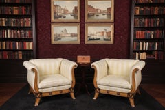 Vintage Pair Birchwood Biedermeier Revival Armchairs Fratelli Boffi 20th Century
