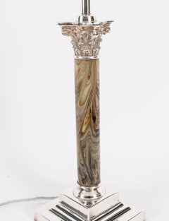 Antique Victorian Silver Plated Corinthian Column Table Lamp 20th Century