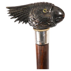Antique Art Deco Novelty Parrot Walking Stick Cane 96cm/ 37.5inches 20th Century