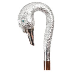 Antique Sterling Silver Swan Walking Stick Cane London 1902 89cm 35 Inches