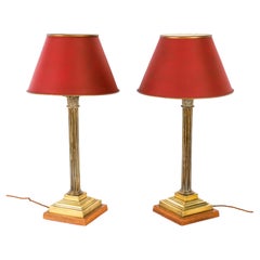 Antique Pair Brass Corinthian Column Table Lamp Lste 19th Century