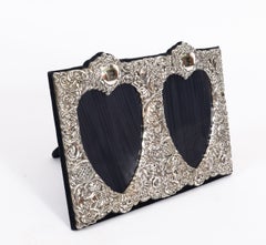 Antique Heart Shaped Double Sterling Silver Photo Frame 20th Century