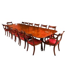 Vintage Triple Pillar Dining Table by William Tillman & 14 Chairs 20th Century