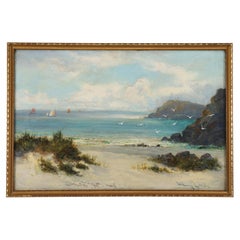 Antique Oil Painting William Langley (1852-1922), Beach Scene, 19th Century