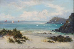 Antique Oil Painting William Langley (1852-1922), Beach Scene, 19th Century