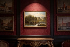 Dipinto d'epoca, Paesaggio rurale con mucche, William Langley, XIX secolo