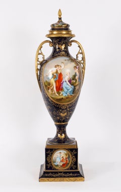 Antique Large Pair 3ft 91cm Royal Vienna Porcelain Vases on Stands 19th C
