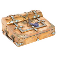 Ensemble de bureau d'appoint victorien ancien en bronze doré et émail, XIXe siècle