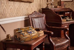 Antique Victorian Ormolu & Enamel Writing Slope Lap Desk Set 19th C