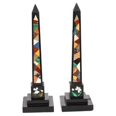 Antique Pair Grand Tour Ashford Specimen Marble Obelisks C.1890