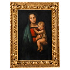 Antique Painting Madonna del Granduca Follower of Raphael Early 19th Century