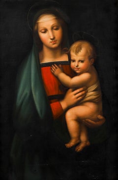 Antique Painting Madonna del Granduca Follower of Raphael Early 19th Century