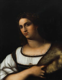 Antique Oil Painting of ‘La Fornarina’ after Sebastiano del Piombo Early 19th C