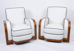 Antique Art Deco Ivory Leather Three-Piece Suite, circa 1930