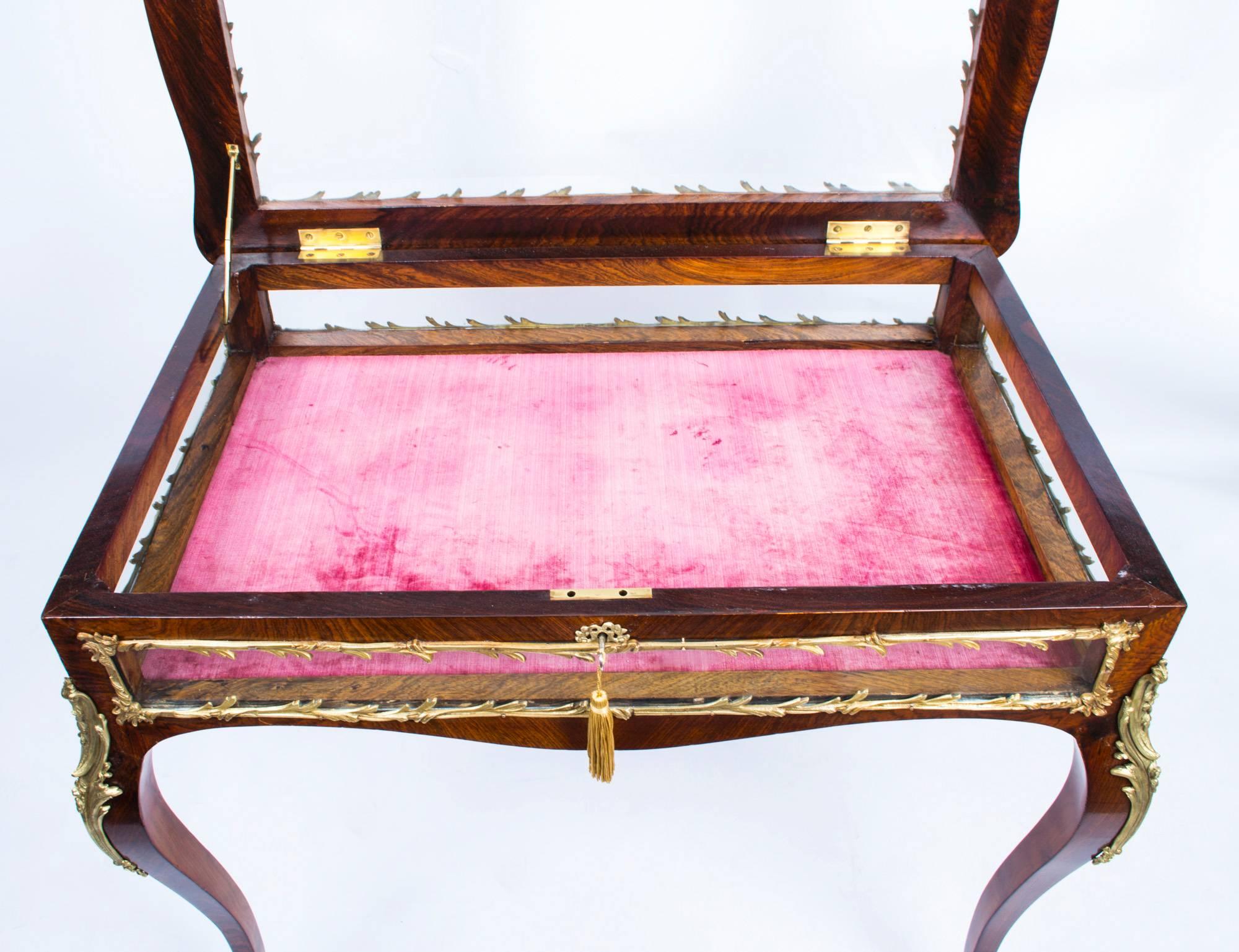 Louis XV Antique French Rosewood and Ormolu Bijouterie Display Table