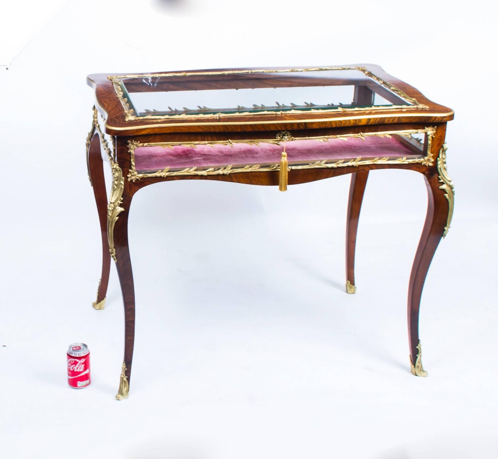 Late 19th Century Antique French Rosewood and Ormolu Bijouterie Display Table