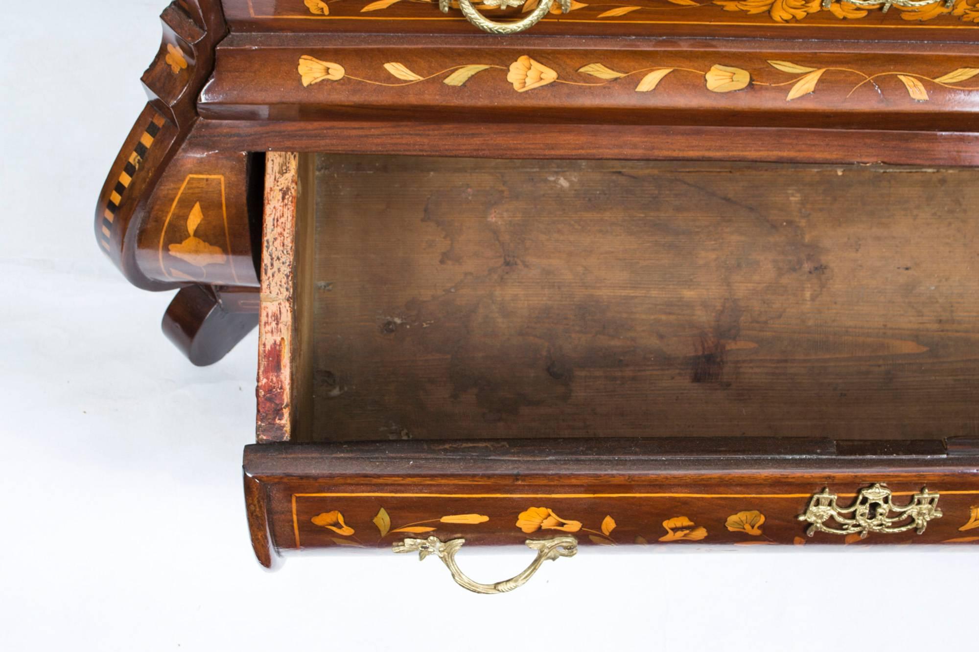 18th Century Dutch Marquetry Walnut Cabinet on Chest For Sale 1