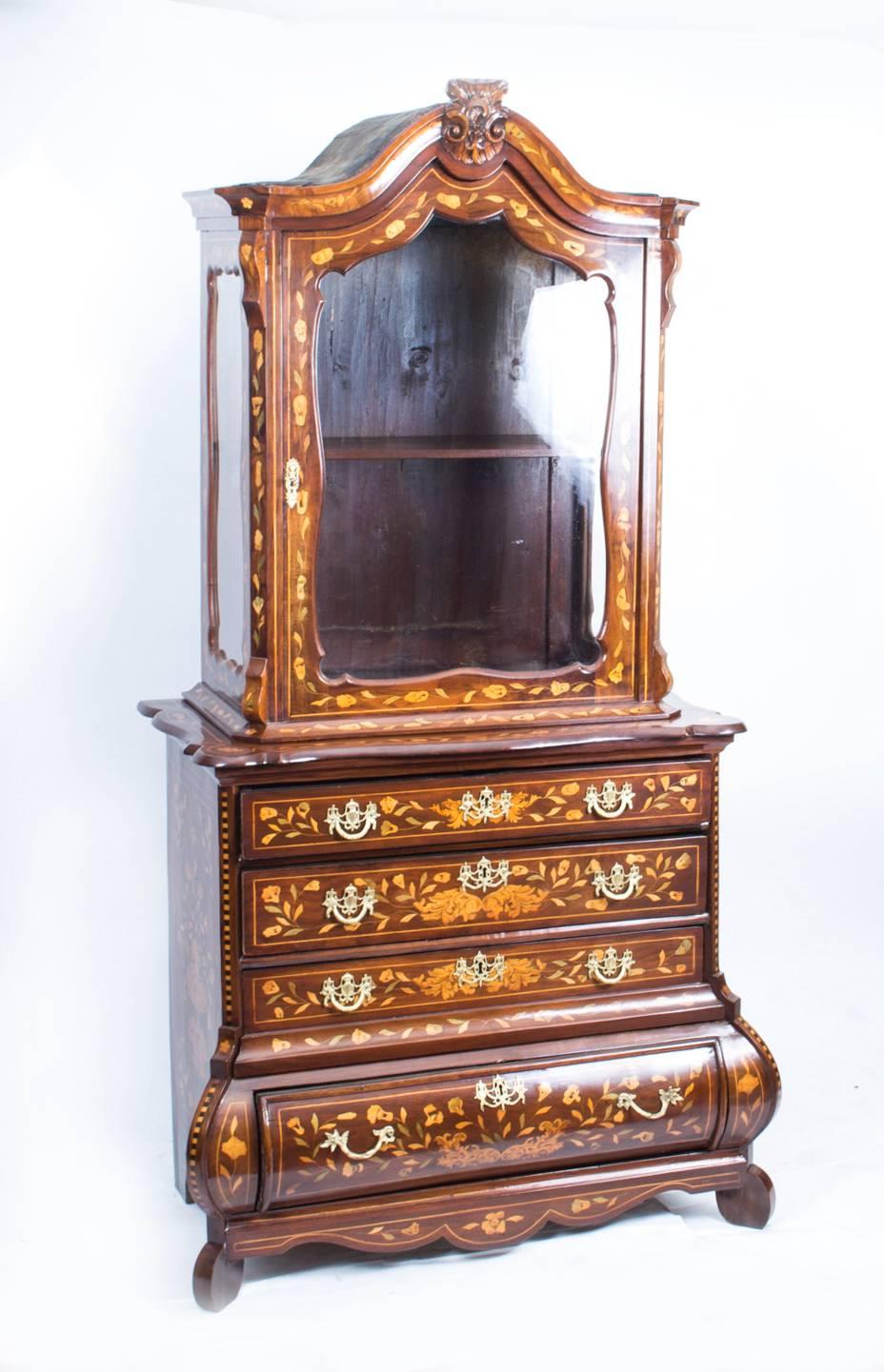 18th Century Dutch Marquetry Walnut Cabinet on Chest For Sale 3