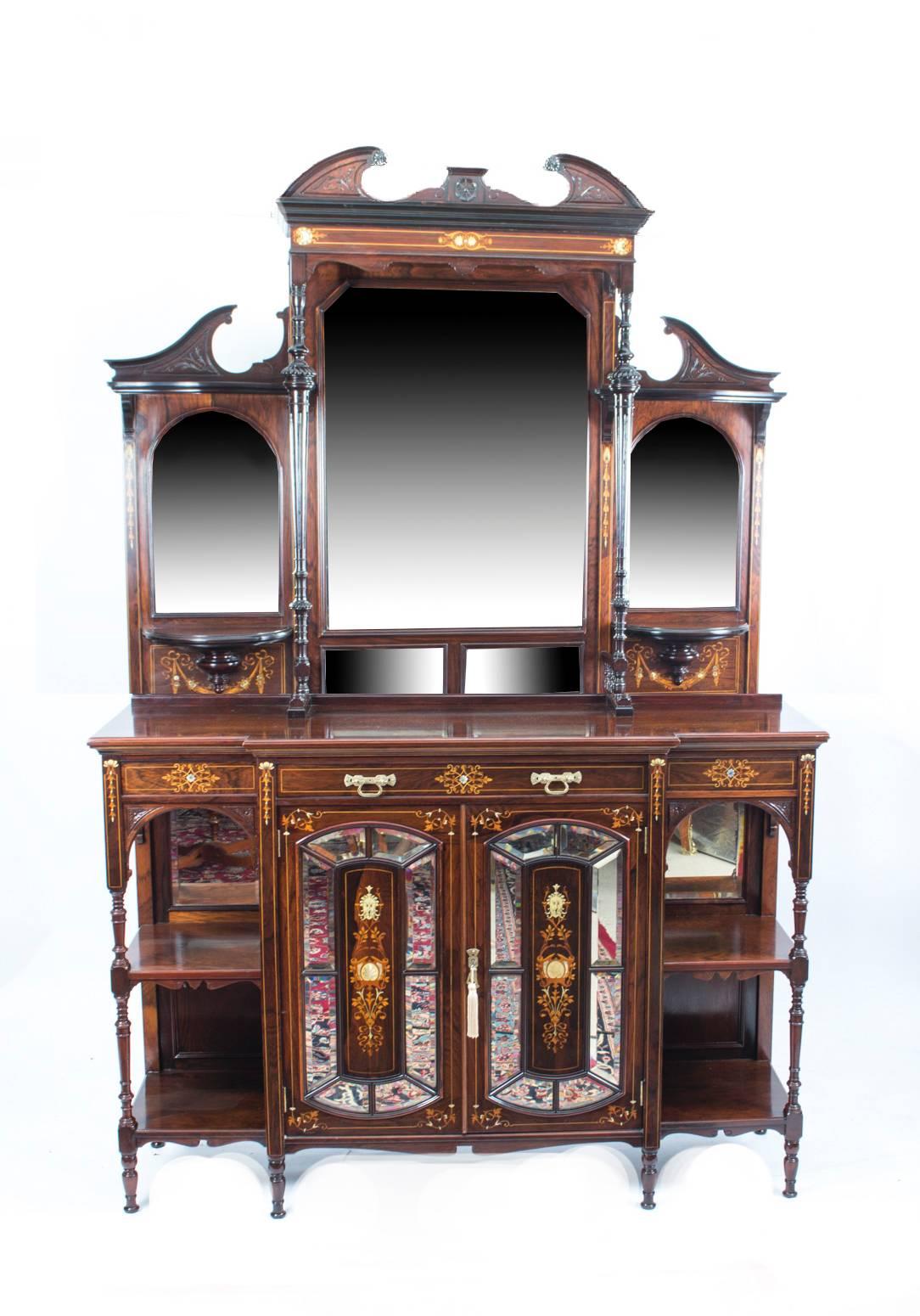 19th Century Edwardian Inlaid Rosewood Cabinet 4