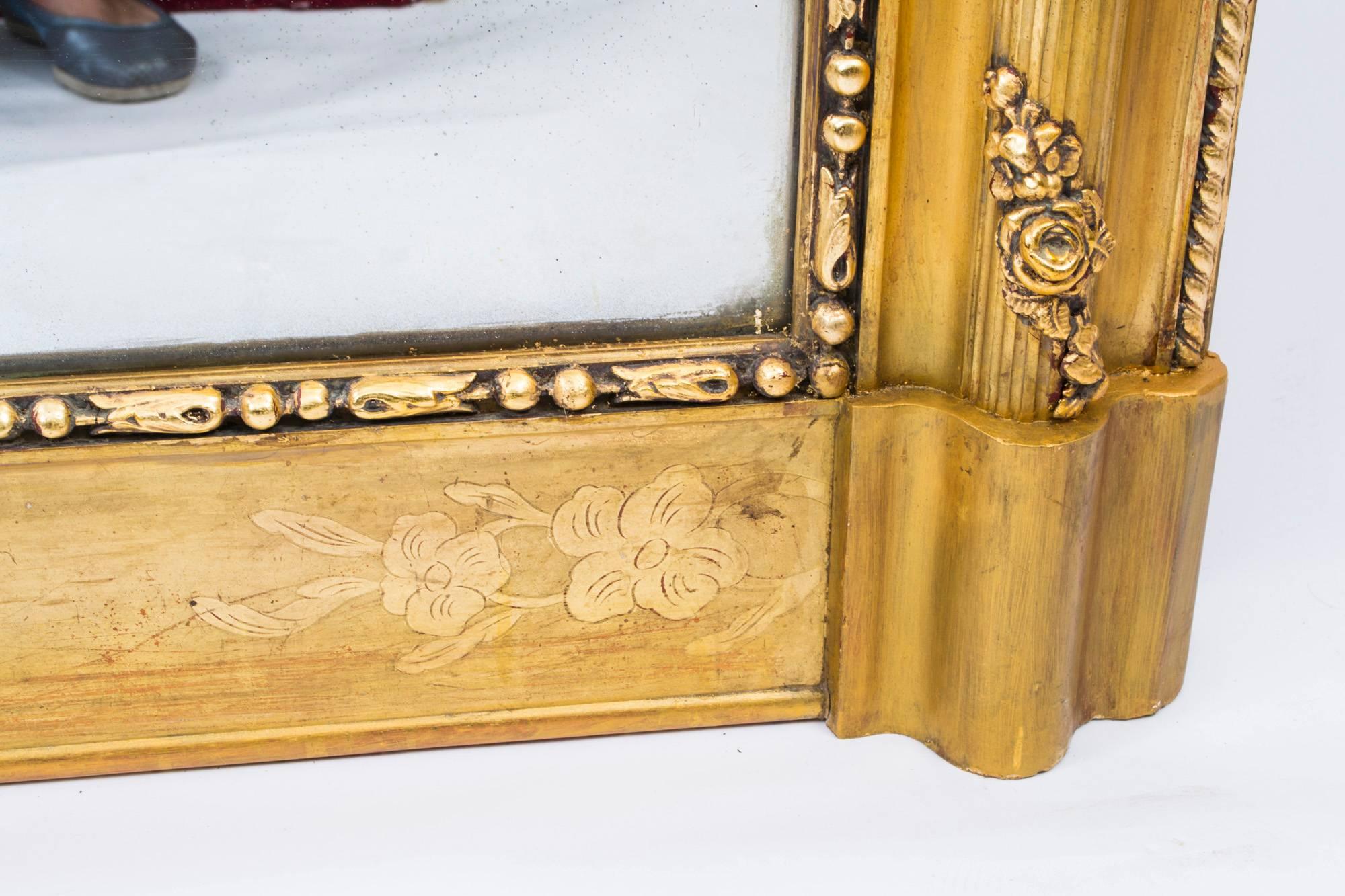 Antique French Giltwood and Gesso Overmantel Mirror, circa 1860 1