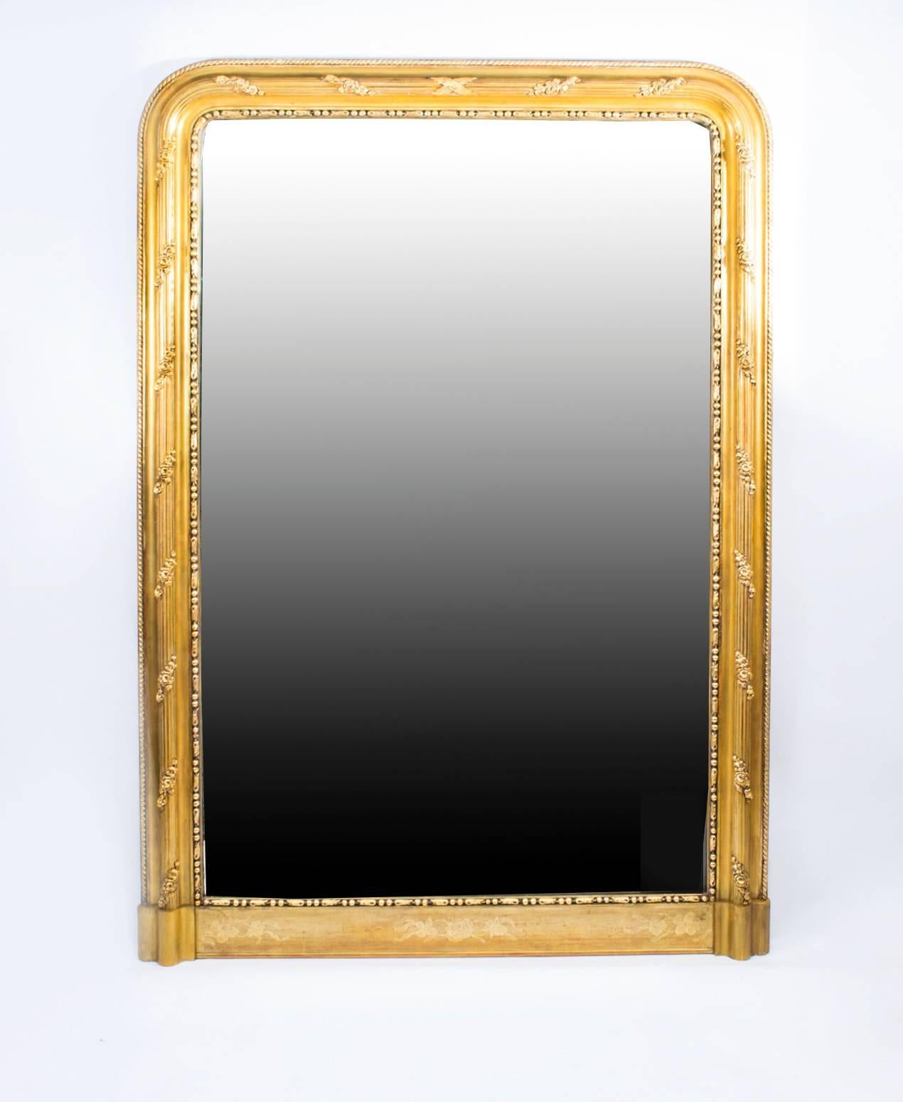 Antique French Giltwood and Gesso Overmantel Mirror, circa 1860 5