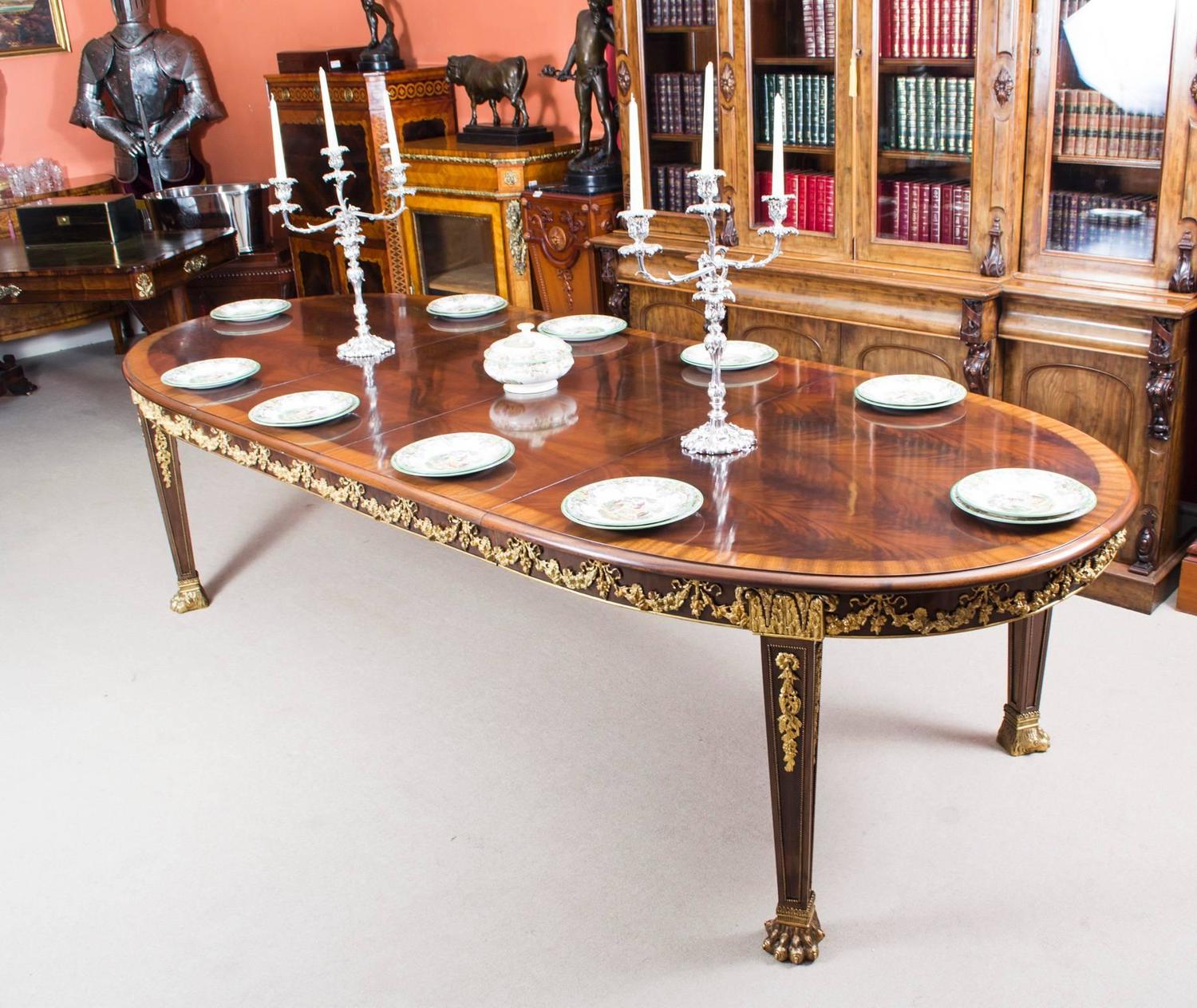 Antique Ormolu Mounted Flame Mahogany Dining Table, circa 1920 For 