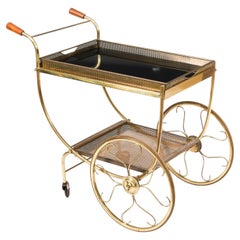 Vintage French Brass Galleried Drinks Trolley Mid 20th Century