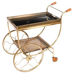 Vintage French Brass Galleried Drinks Trolley Mid 20th Century