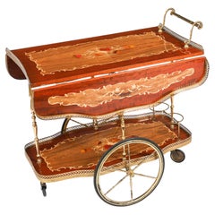Chariot à boissons vintage en marqueterie italienne de Sorrento Milieu du 20ème siècle