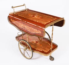 Chariot à boissons vintage en marqueterie italienne de Sorrento Milieu du 20ème siècle