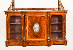 Antique Victorian Burr Walnut Sevres Plaque Mirror Back Cabinet 19th Century
