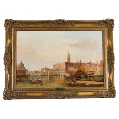 Antique Oil on Canvas Painting Venice by Alfred Pollentine 19th Century