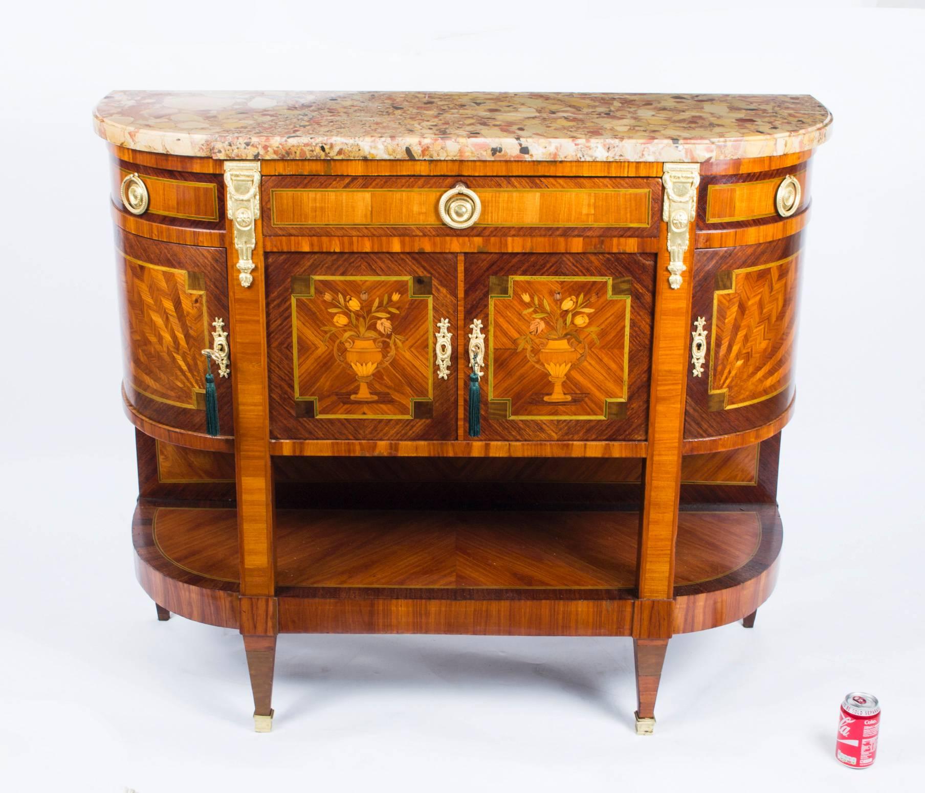 19th Century French Marquetry Sideboard Marble Top 4