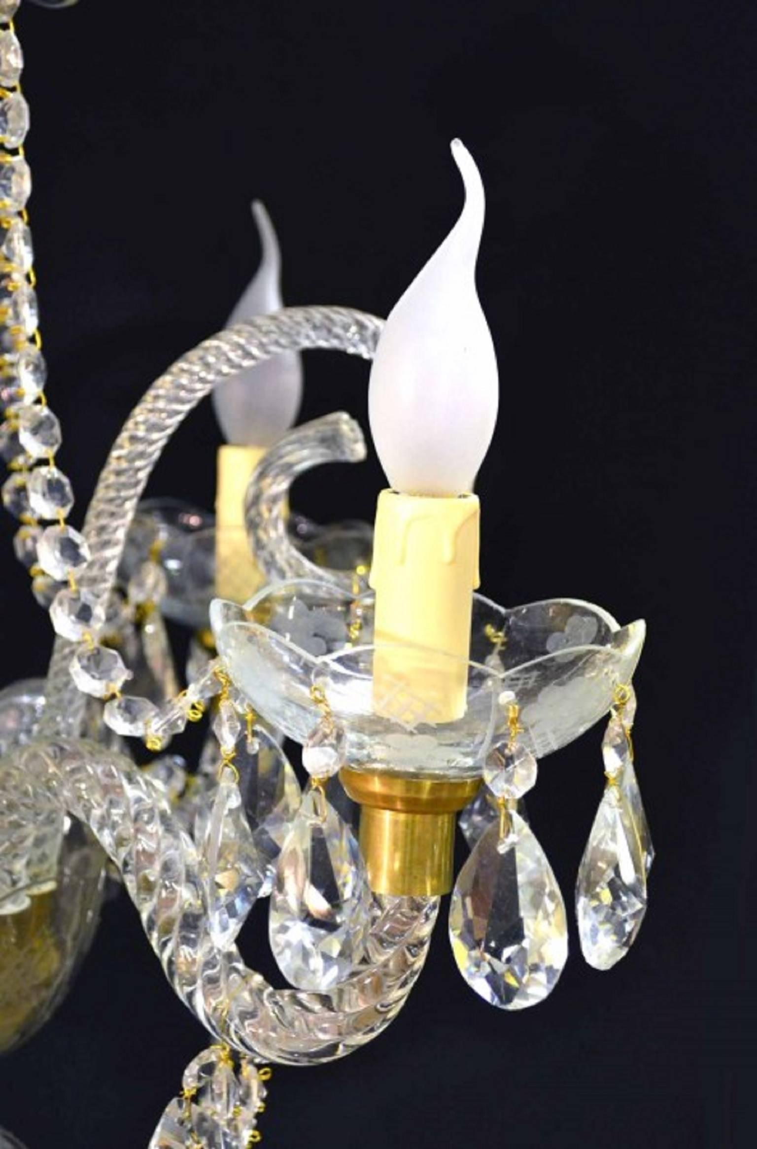 Italian Pair of Vintage Venetian Four-Light Crystal Chandeliers