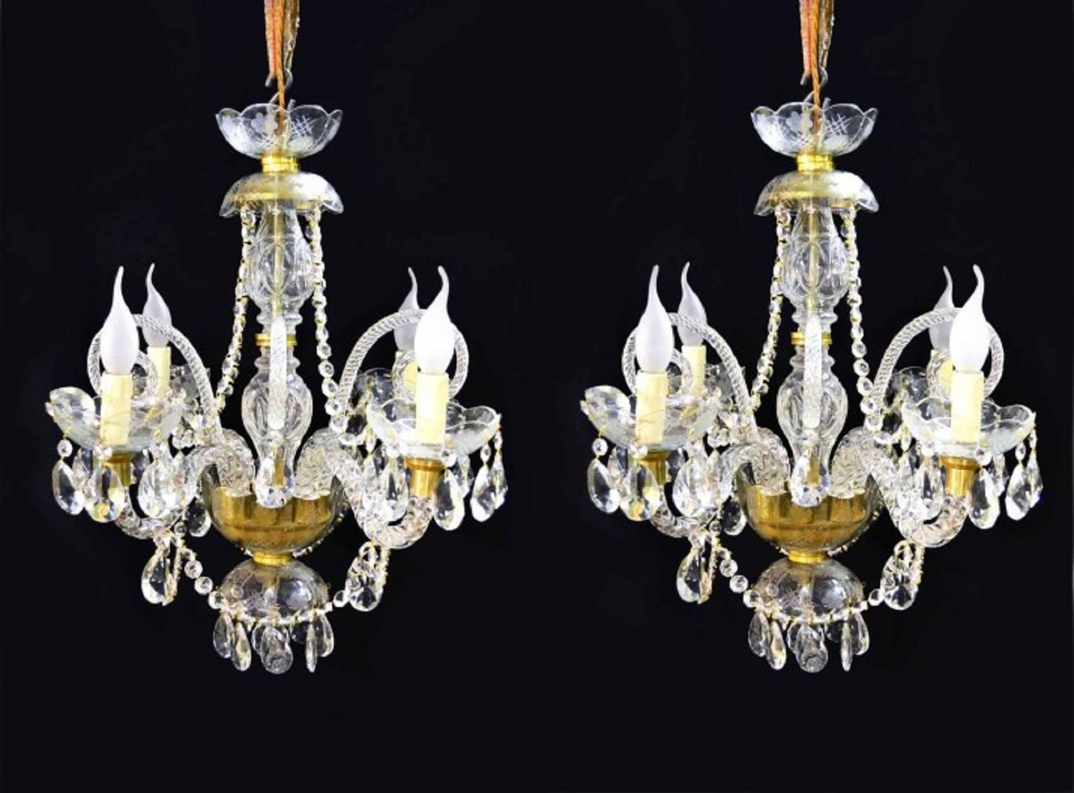 Pair of Vintage Venetian Four-Light Crystal Chandeliers 4