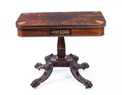19th Century Regency Rosewood Brass Inlaid Card Table