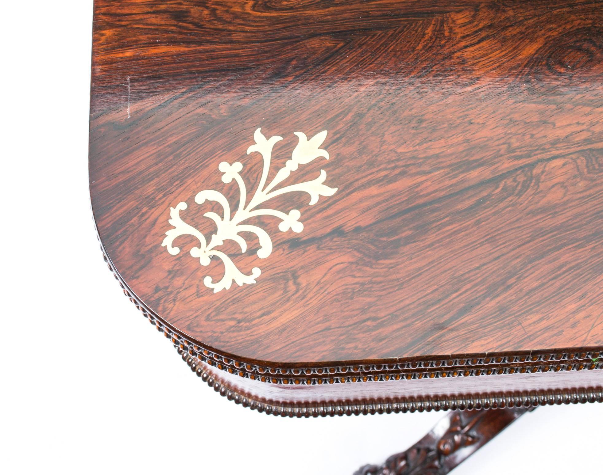 Marquetry 19th Century Regency Rosewood Brass Inlaid Card Table