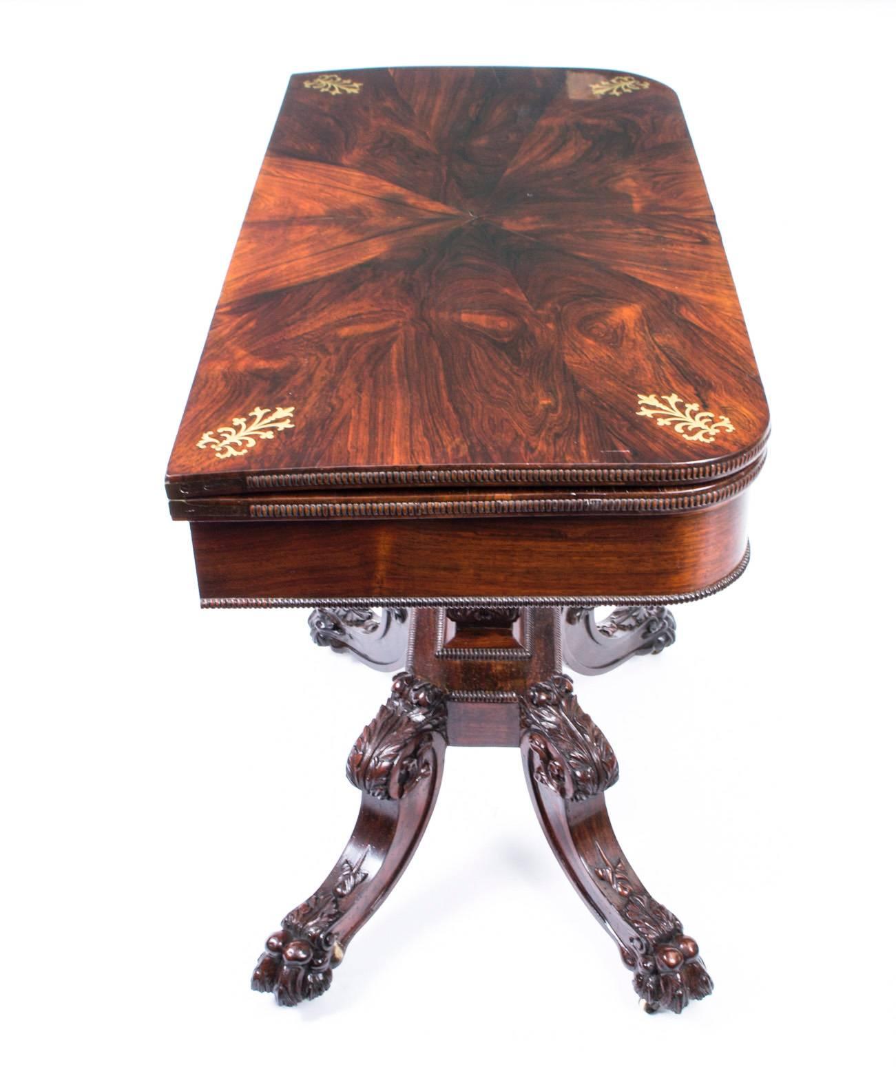 Early 19th Century 19th Century Regency Rosewood Brass Inlaid Card Table