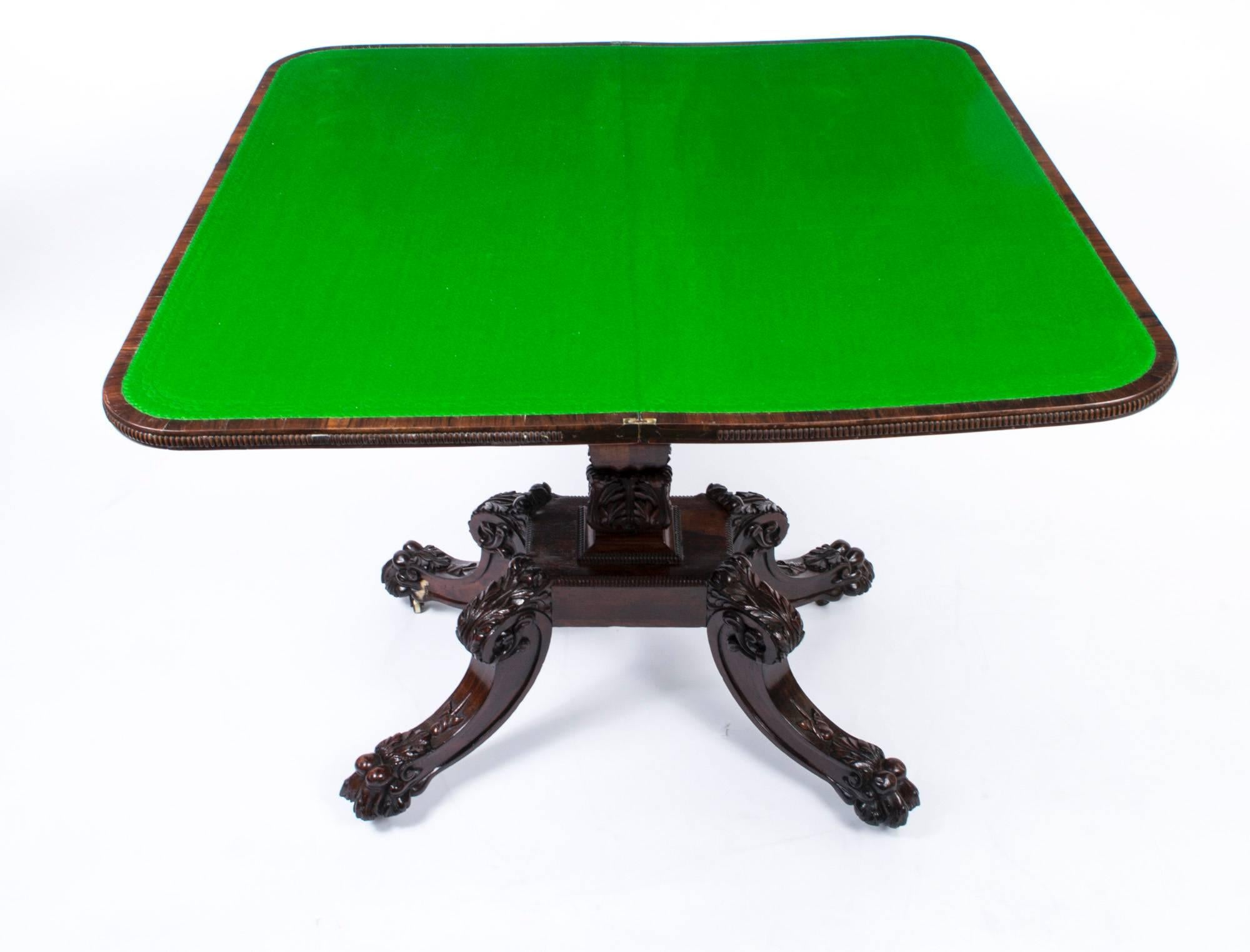 19th Century Regency Rosewood Brass Inlaid Card Table 2
