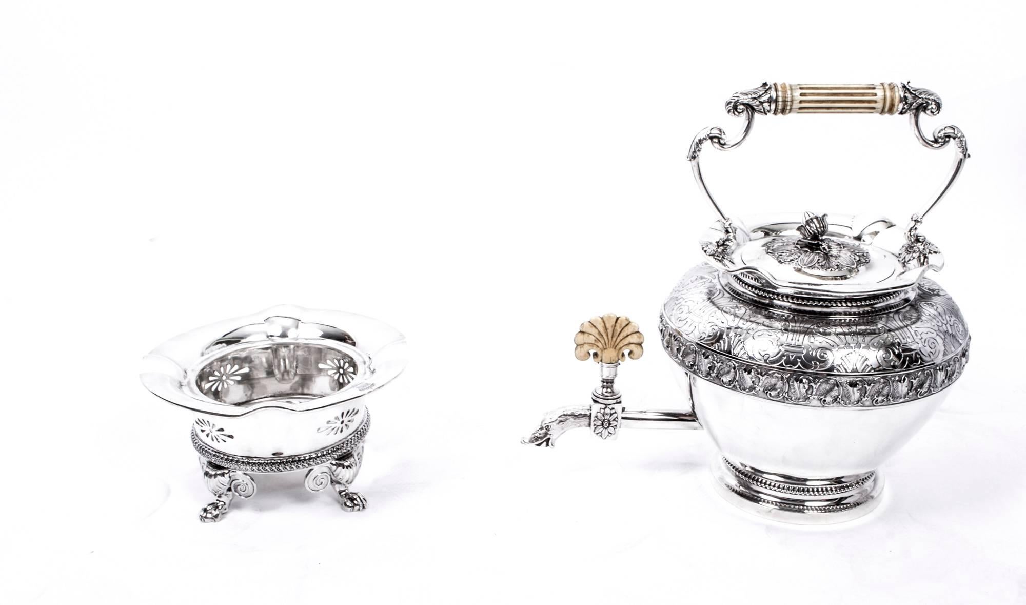 Early 19th Century Antique Sterling Silver Kettle on Stand John Bridge, 1825