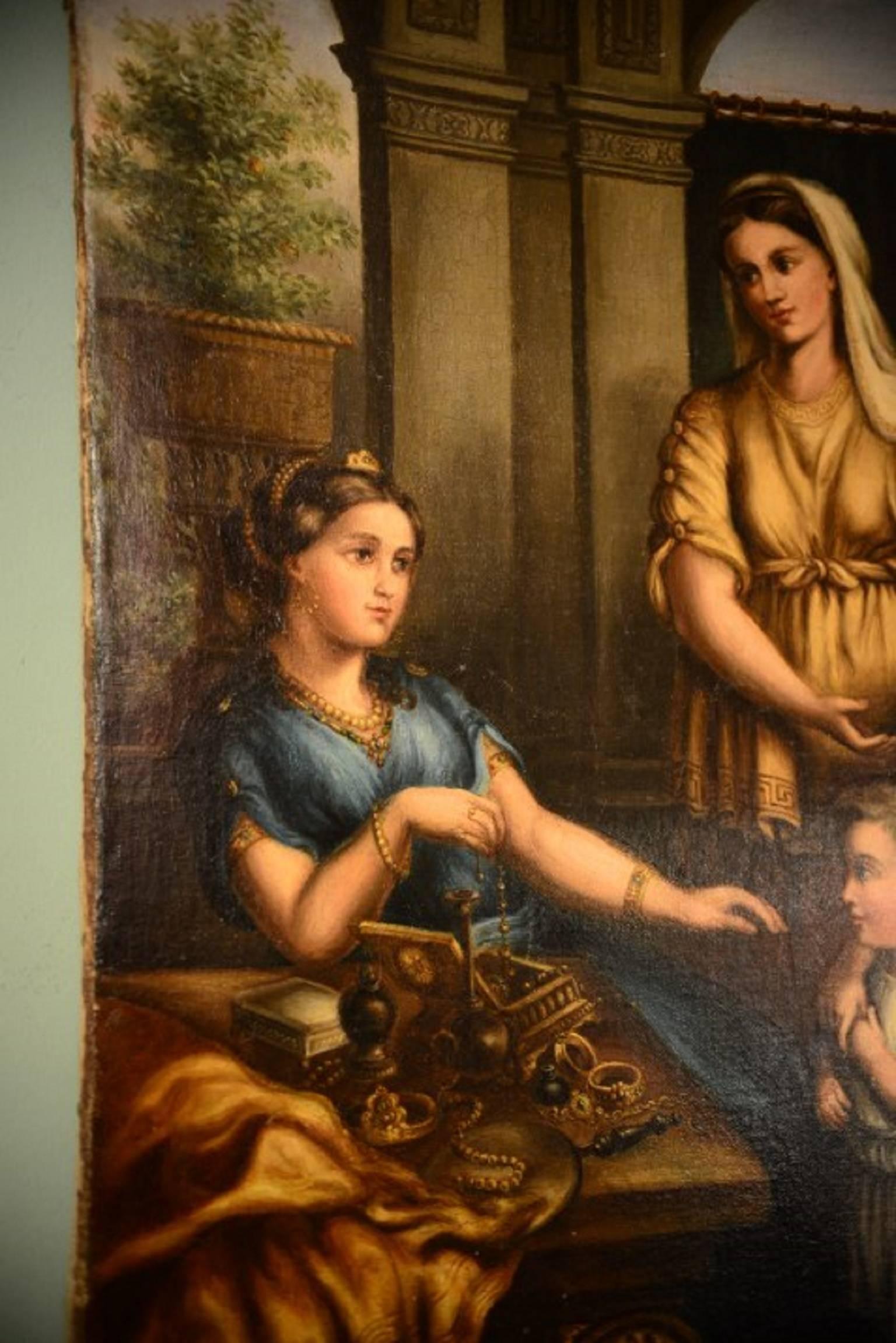 "Cornelia and her Jewels" is a Roman painting dating from, circa 1860.
In the painting, Cornelia, a wife of a Roman patrician is pictured with her two sons talking to a woman with a jewelry box who according to a story asks Cornelia where