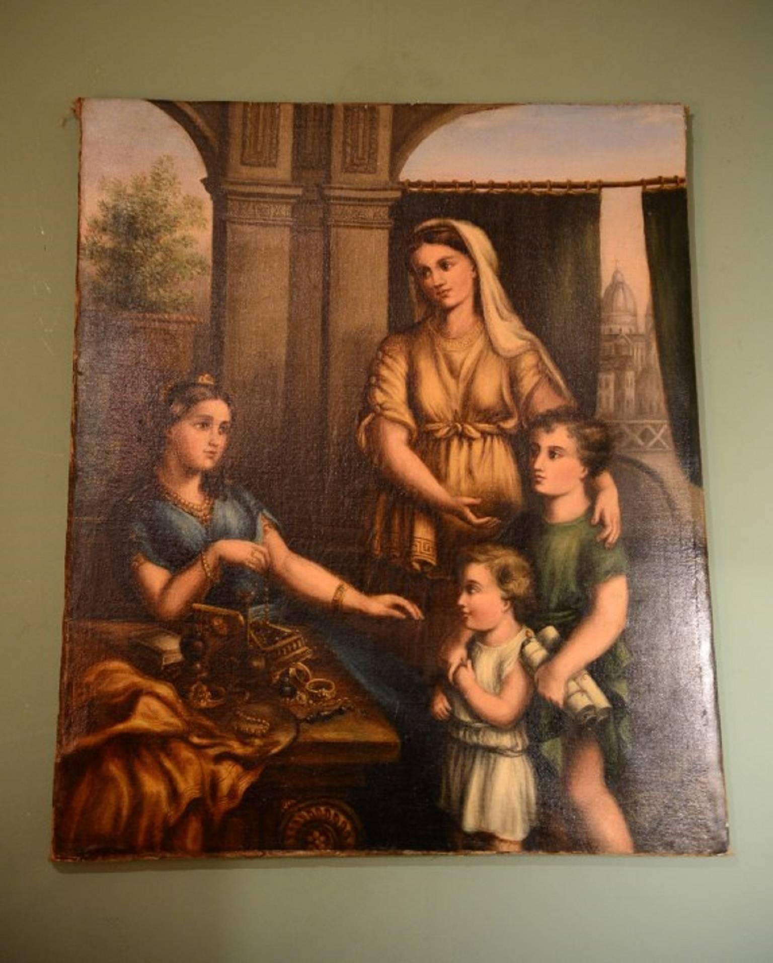19th Century Oil Painting 'Cornelia and Her Jewels' In Excellent Condition In London, GB